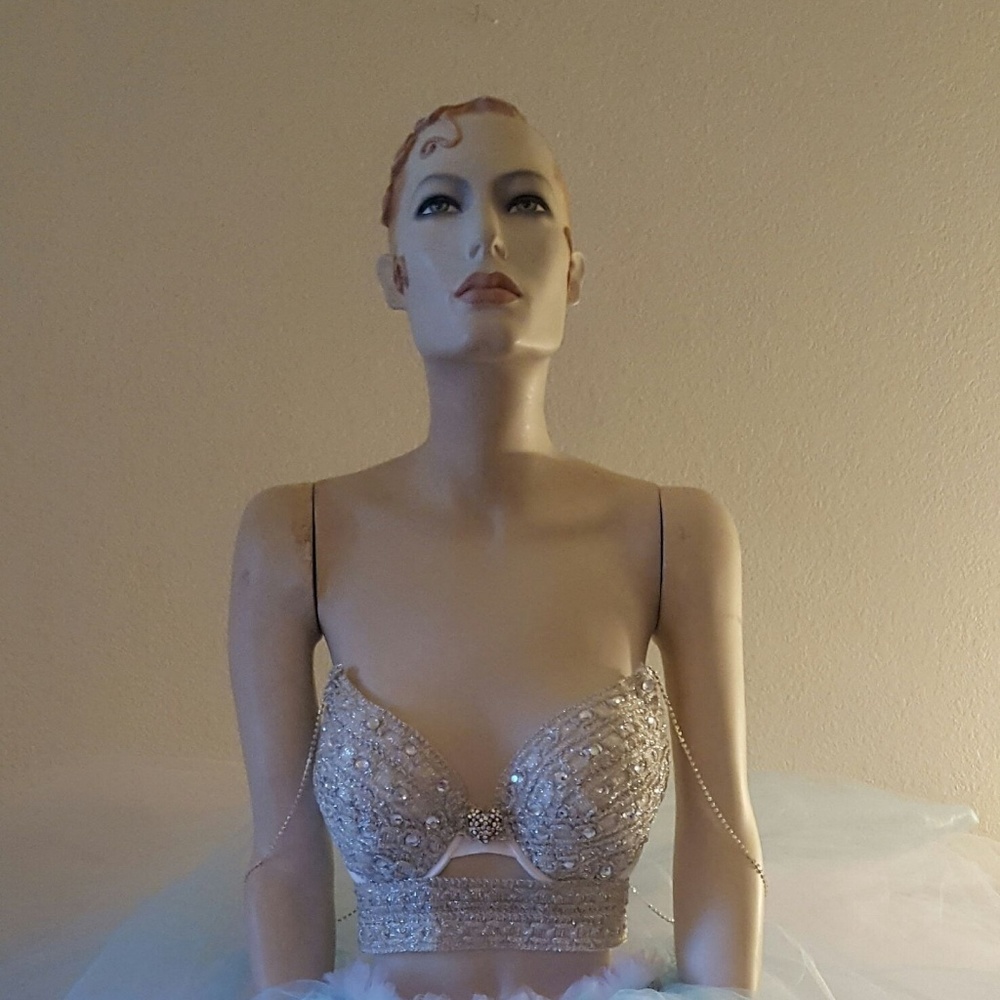 Silver & Blue Rhinestone Bralette Ballgown Set - Picture 6 of 8